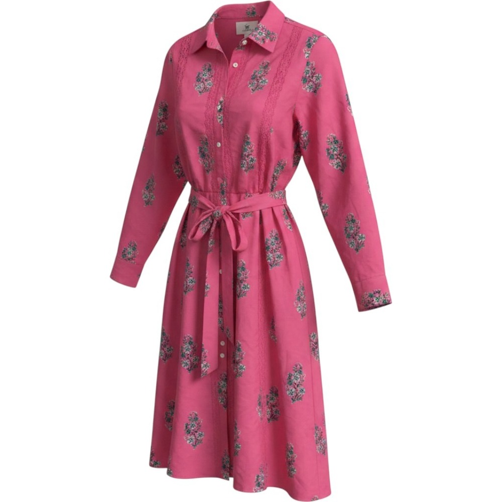 Printfresh Meredith Romantic Dress M Pink Floral Block Print Lace Trim Midi